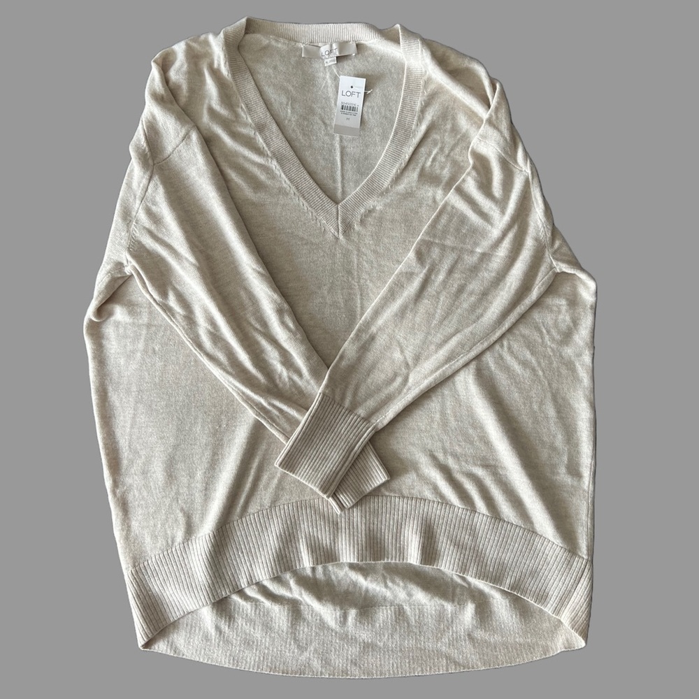 LOFT Oversized Cream Shirt/ Dress V-Neck